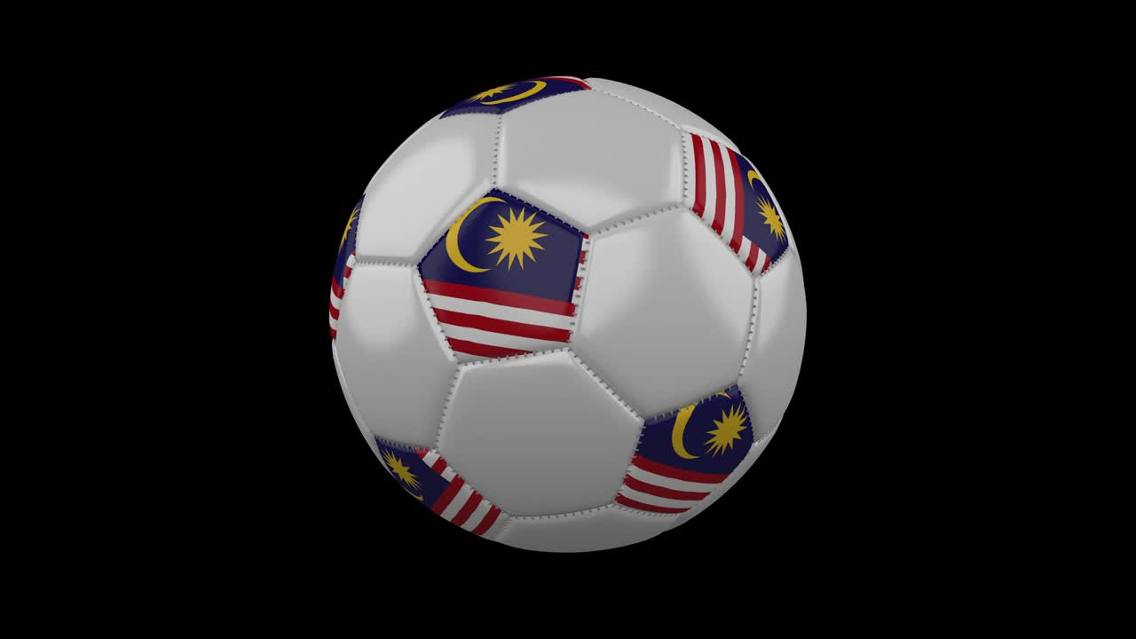 Pallone da calcio con bandiera della Malesia, in loop, 4K con alfa