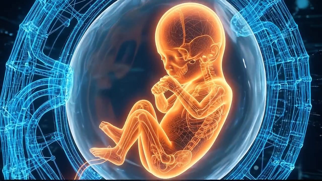 Visualizzazione digitale di un feto umano nell'utero