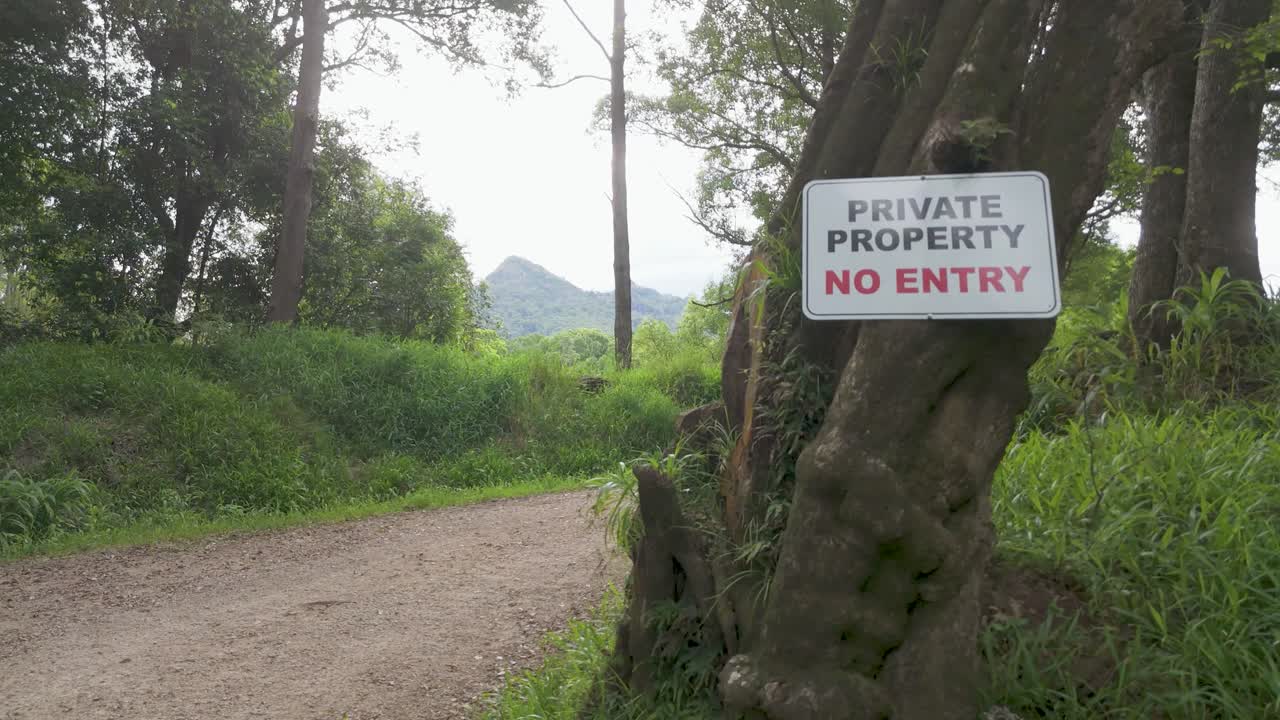 Drone captures private property sign in nature