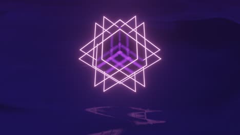 rectángulos brillantes de neón alrededor del cubo en un espacio negro con campo reflejado. bucle sin costuras animación simple en 3d con objeto brillante de neón