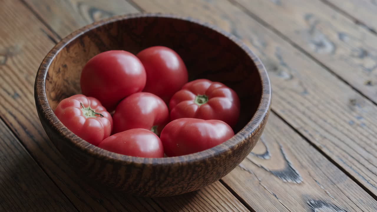 Fresh Tomatoes in a Wooden Bowl