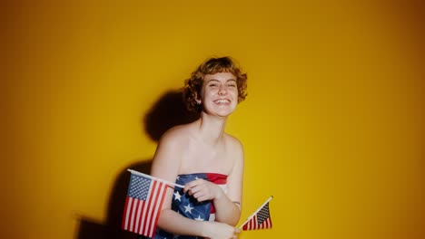 woman celebrating with american flag