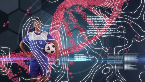 여성 축구 선수에 대한 dna 가닥 회전 및 데이터 처리의 애니메이션