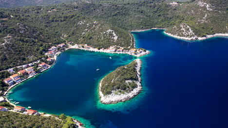 archipelago of lastovo island with houses near the seashore of croatia. - aerial drone