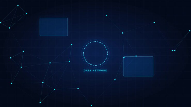 Digital Data Network Interface with Glowing Nodes and Connections