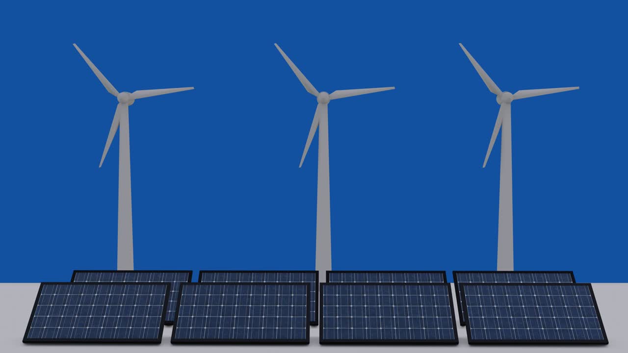 Wind turbine and solar panels animation.