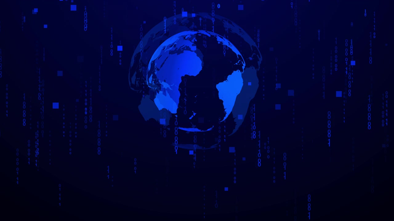 Digital Globe Rotating with Falling Binary Code Background