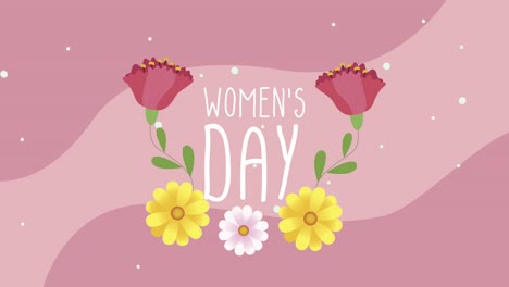 happy womens day lettering card with roses and yellow flowers