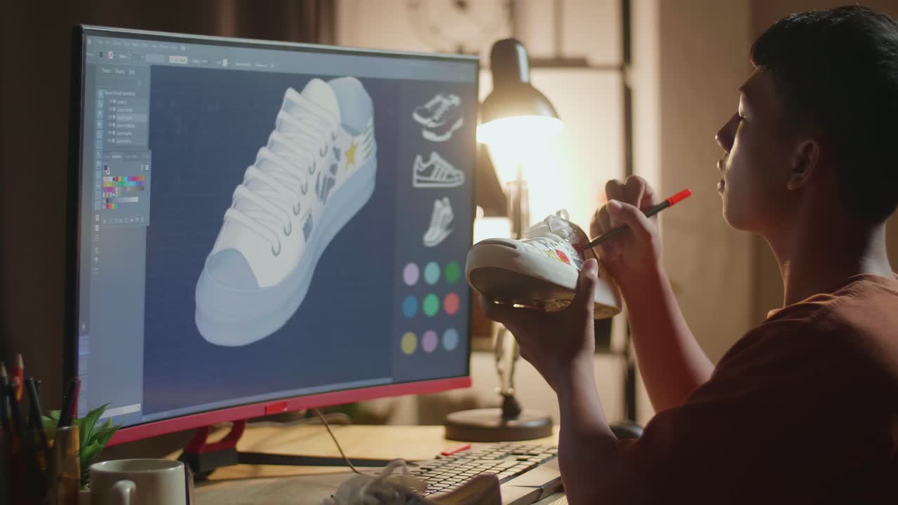 persona que diseña zapatos personalizados en la computadora