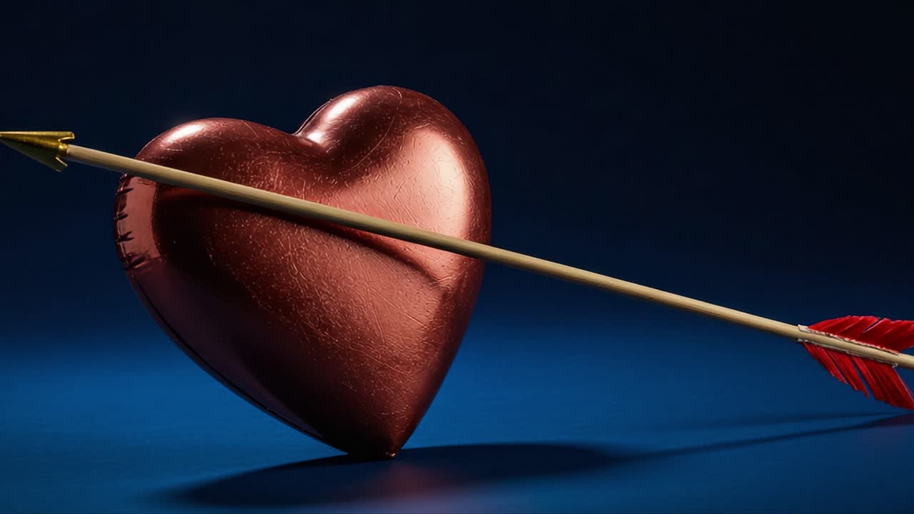 A Symbolic Valentine: A Heart-Shaped Balloon Pierced by an Arrow Symbolizing Love and Romance Against a Deep Blue Background