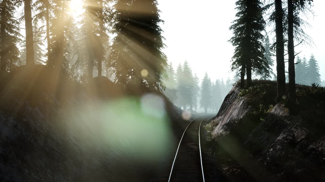 vuelo sobre un ferrocarril rodeado de bosque