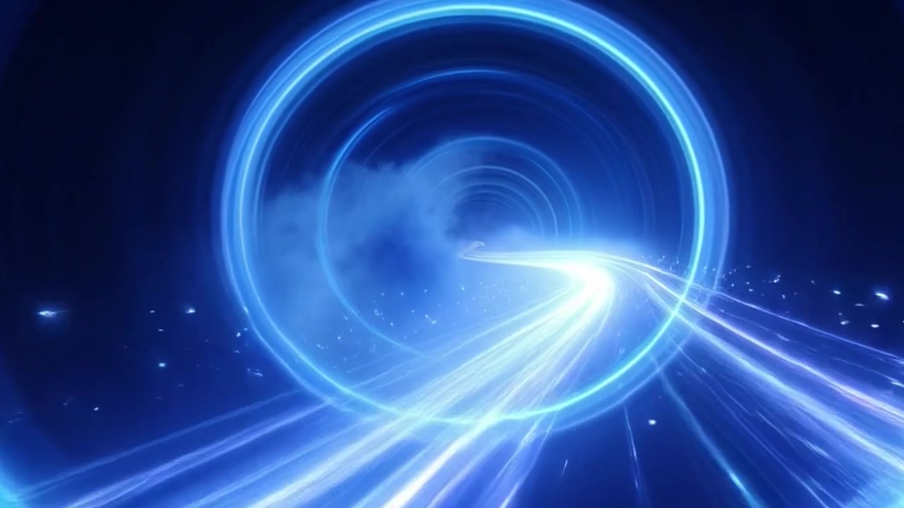 Abstract Motion Through a Glowing Blue Light Tunnel