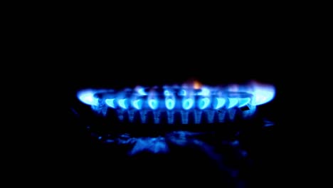 gas burns with a blue flame in a stove burner