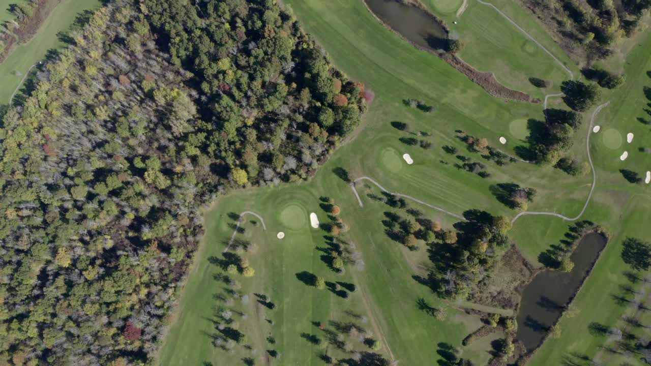 Aerial View of a Golf Course in Autumn
