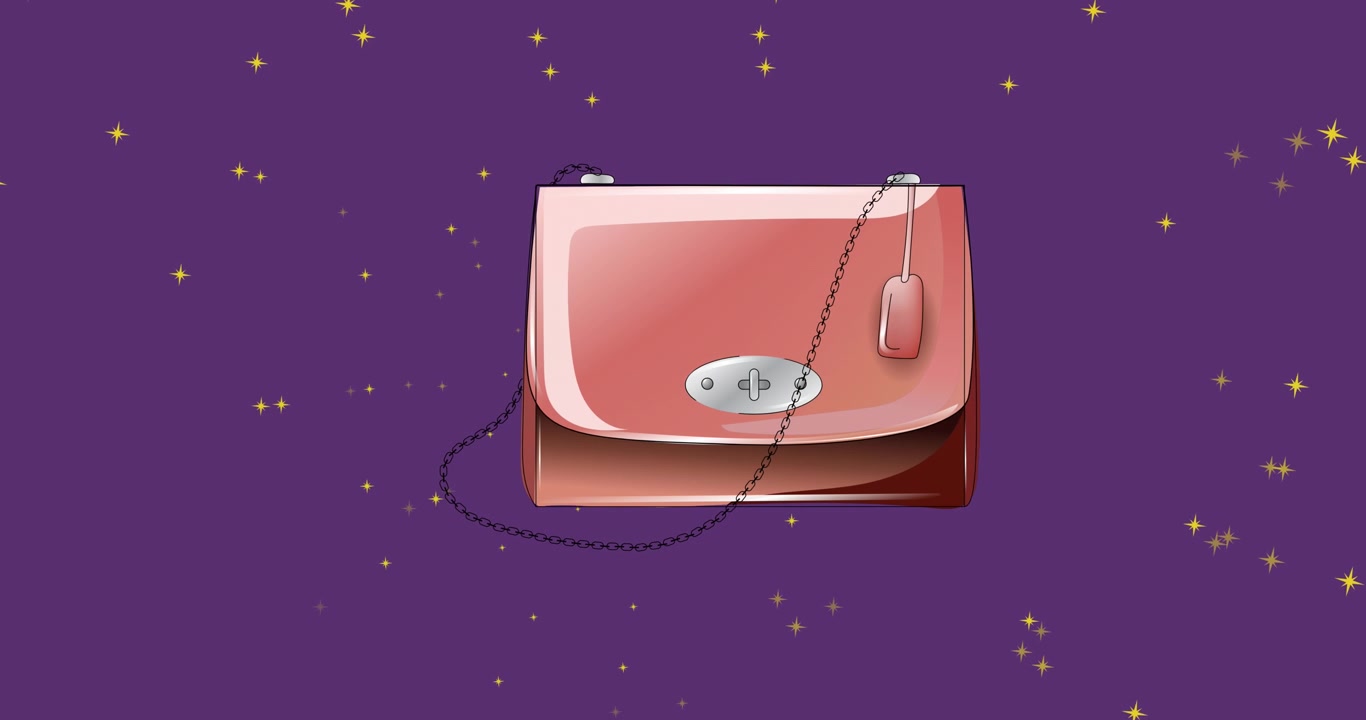 Animazione di borsa e stelle su sfondo viola