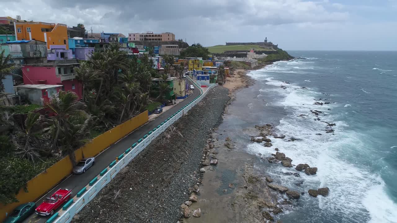 la perla el morro en san juan puerto rico drone shot 2 océano