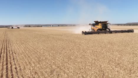 this footage captures the synergy of modern agricultural technology, showcasing the essential role of header fronts in the wheat harvesting process