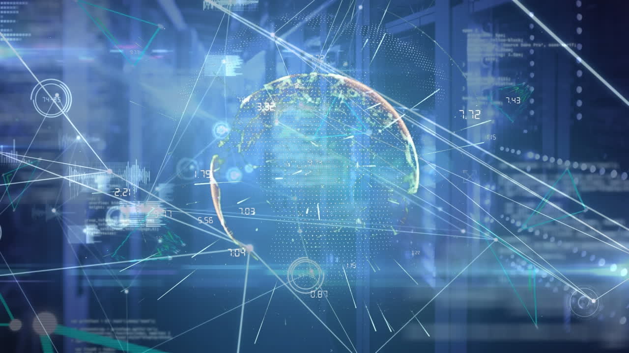 연결 및 데이터 처리의 네트워크를 통해 지구의 애니메이션