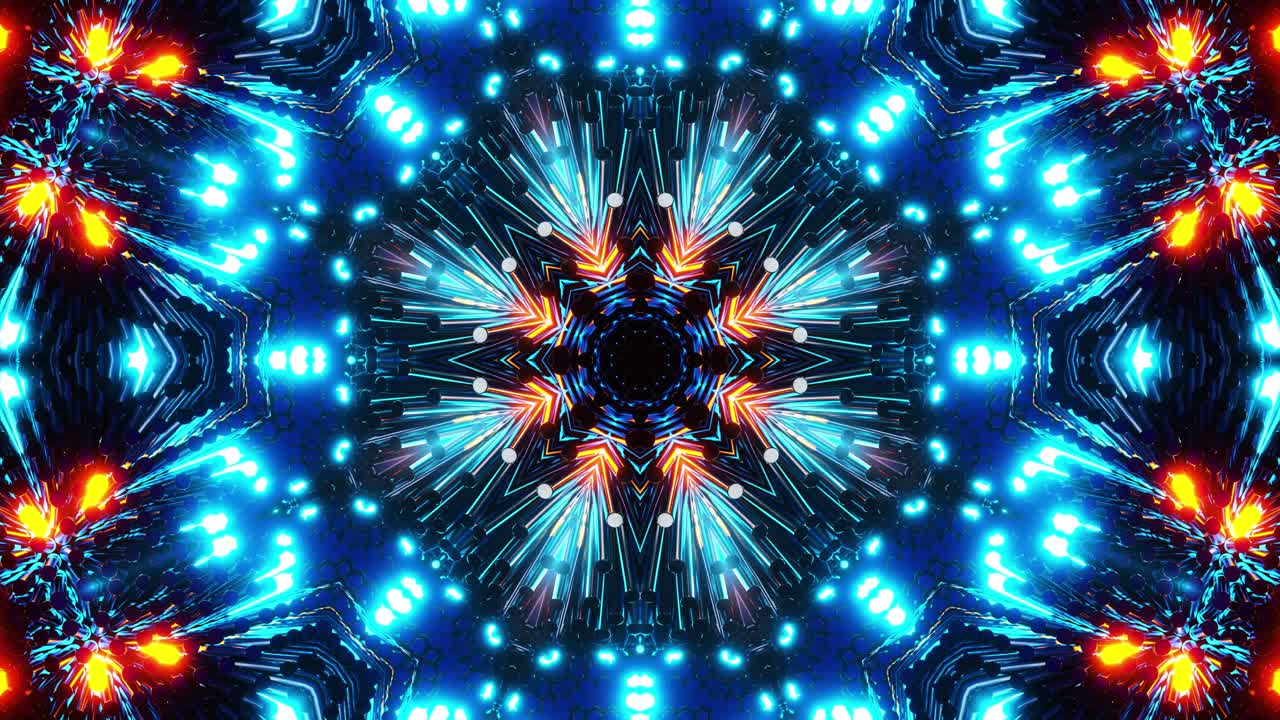 animación azul y amarilla con centro negro. ciclo de caleidoscopio vj