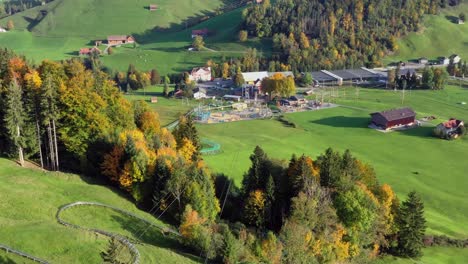 aerial: zip line adventure park in kronberg, jakobsbad in appenzell by drone