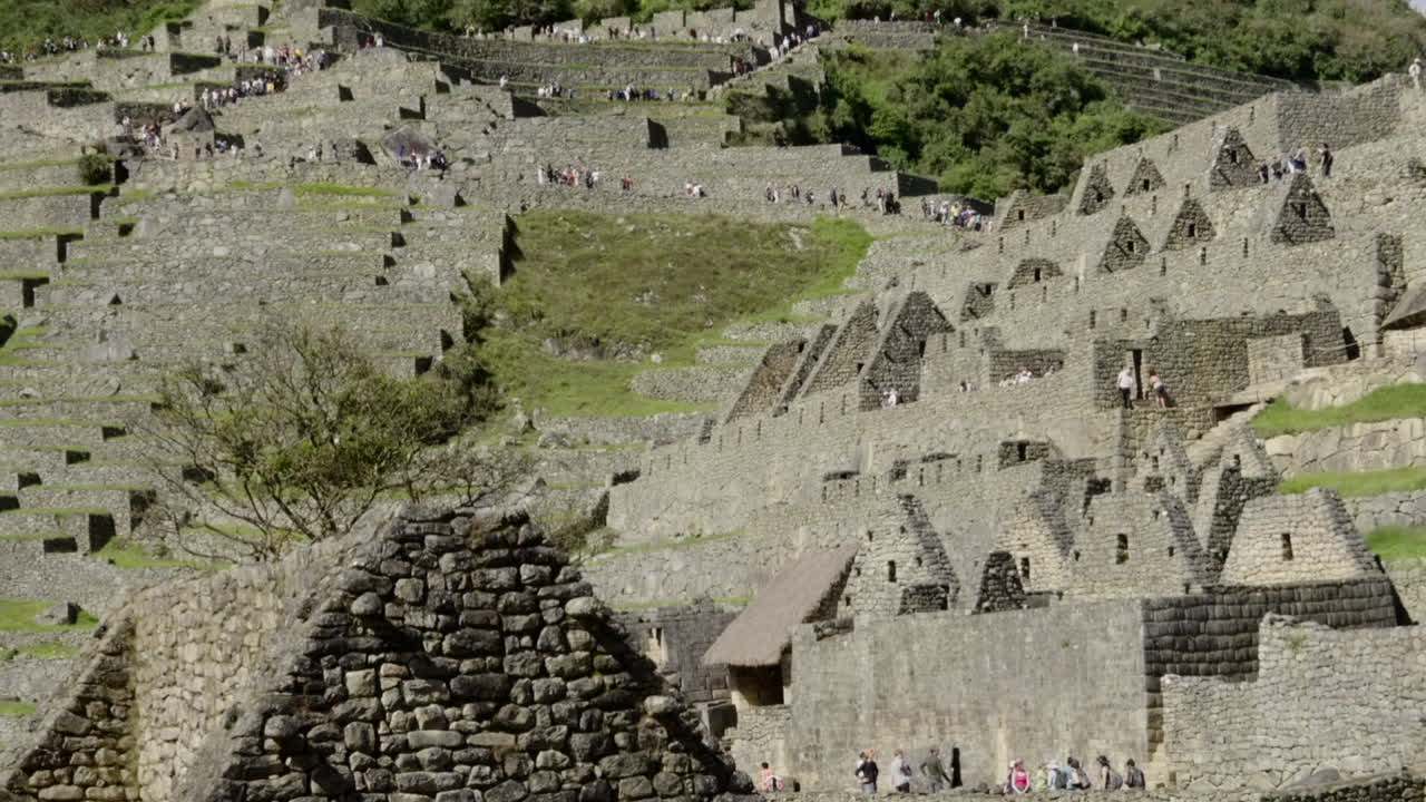 Zoom out to Machu Picchu Lost City archaeological citadel. Nadir panorama landscape architecture