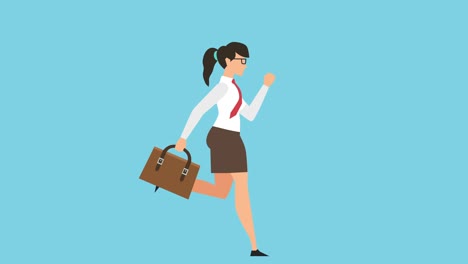 businesswoman character running cycle with briefcase loop cartoon animation isolated. luma matte