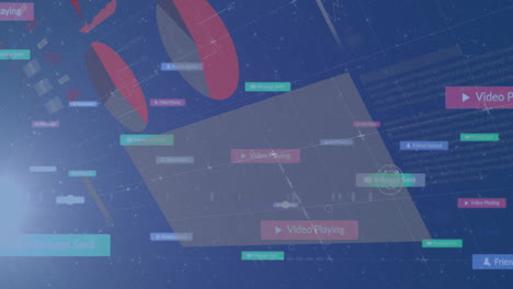 animation of digital interface with video playing and message notifications on screen