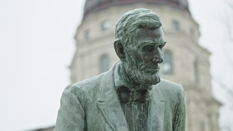 Abraham-Lincoln-statue-on-the-grounds-of-the-Kansas-state-capitol-in-Topeka,-Kansas-with-video-close-up