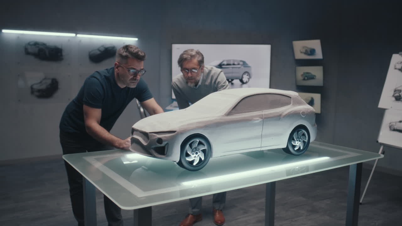 Automotive Design Team Reviewing Clay Model Prototype