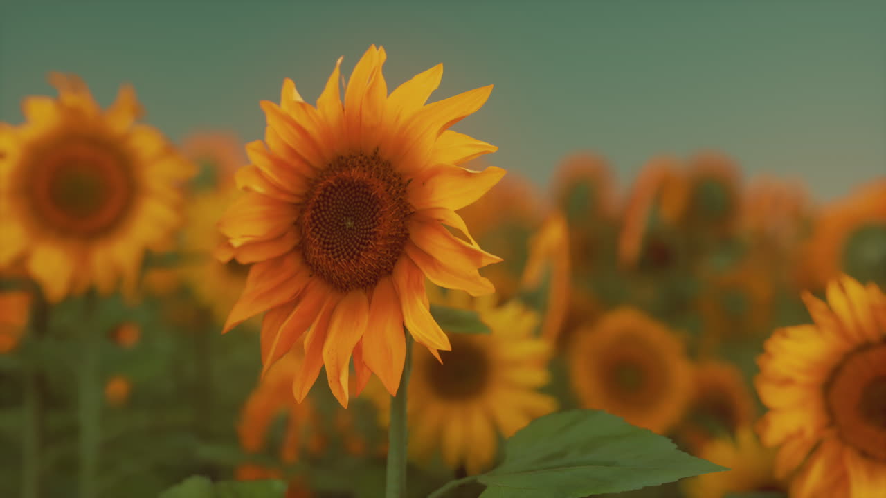 великолепная сцена ярко-желтых подсолнечников вечером