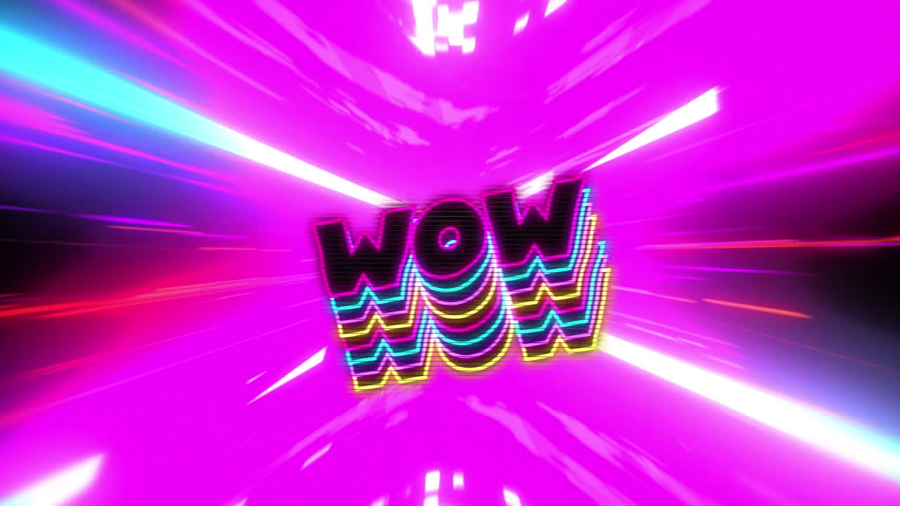 다채로운 배경에 와우 텍스트의 애니메이션