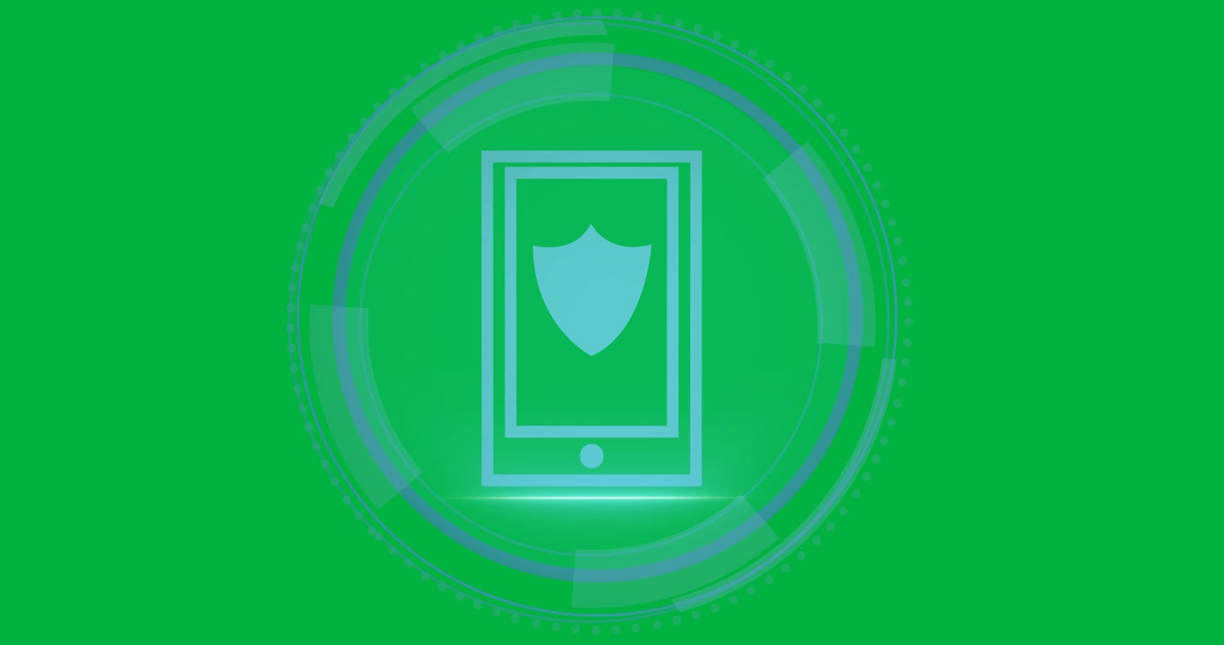 Animazione di uno scudo digitale in un cerchio e cybersicurezza su sfondo trasparente