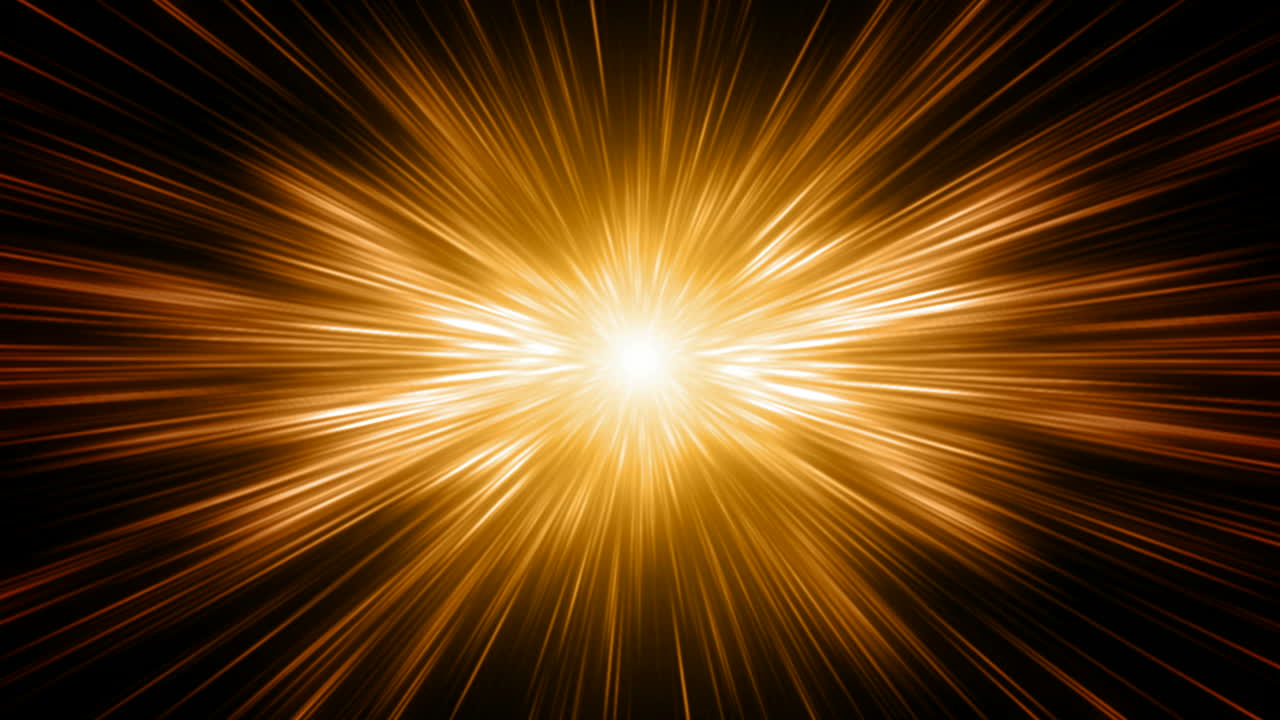 Bright Golden Starburst Light Radiating on Black Background