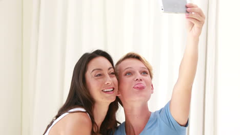 Pareja-De-Lesbianas-Divirtiéndose-Juntas-Tomándose-Selfie