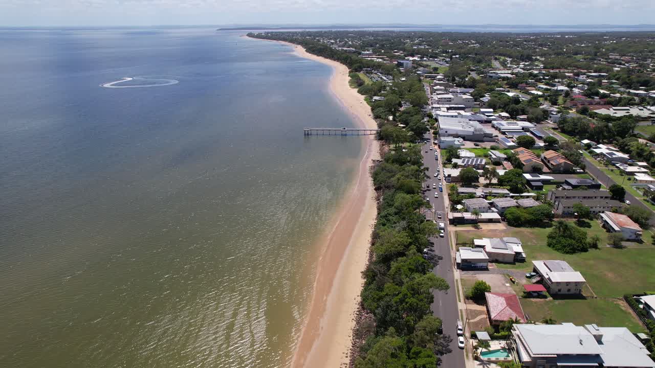 Drone shot of Scarness Jetty Hervey Bay QLD Queensland Australia