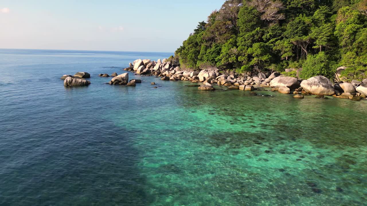 Seychelles beach palm trees smooth rocks