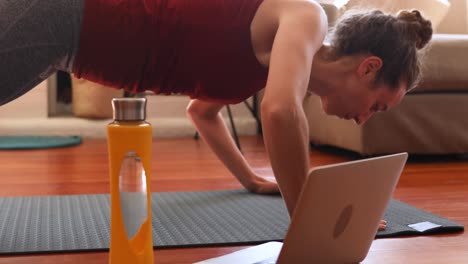 caucasian woman doing sport at home