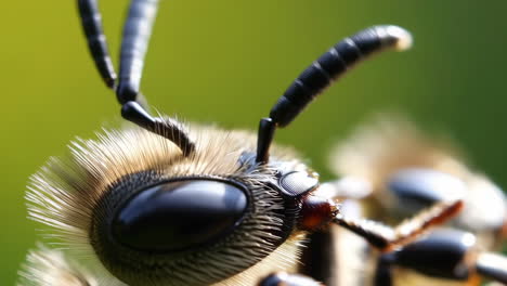 macro close-up of a bee's head and compound eye