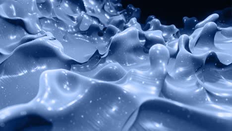 smooth animation of liquid black gradient in 4k. glossy paint surface as abstract looped stylish background. glitters in viscous liquid with 3d splashes on surface like drops. monochrome