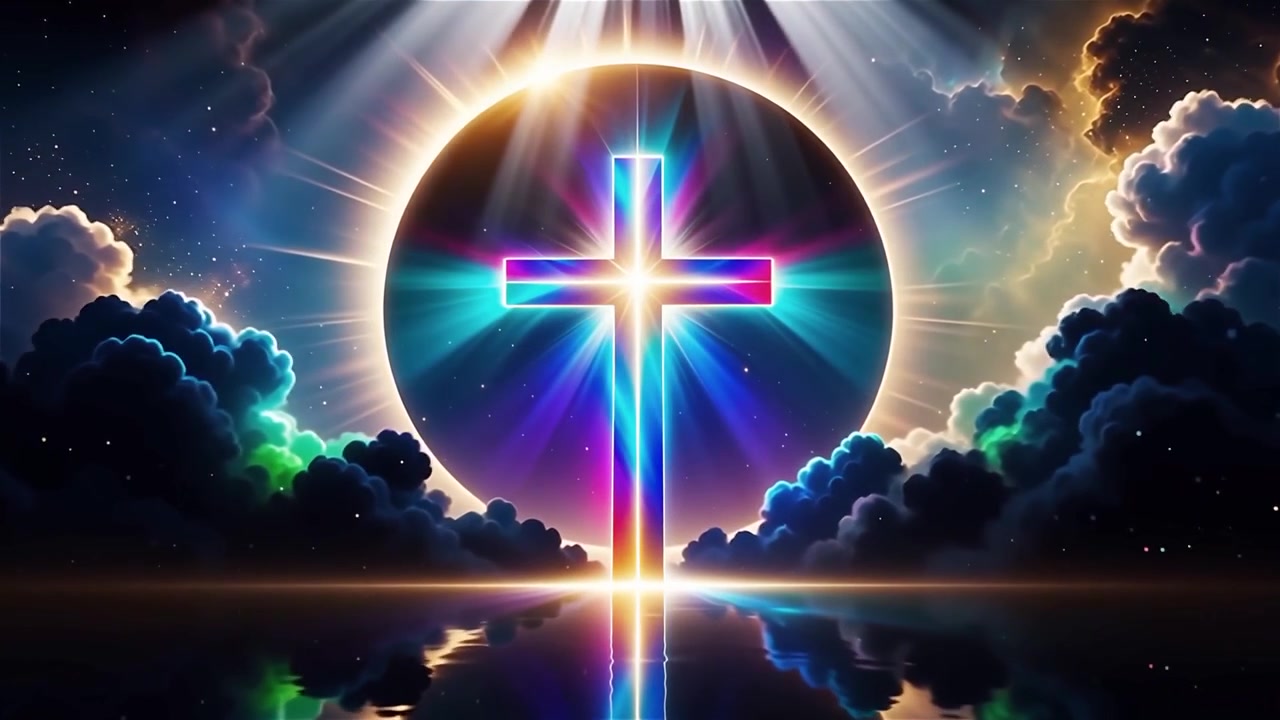 Croce Cristiana Luce Celestiale Sfondo per il Culto.