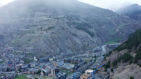 Traveling-in-of-the-city-of-canillo-in-Andorra,-from-the-sky