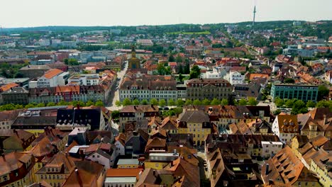 4k aerial drone video of the promenade outside the town wall of downtown ansbach, germany