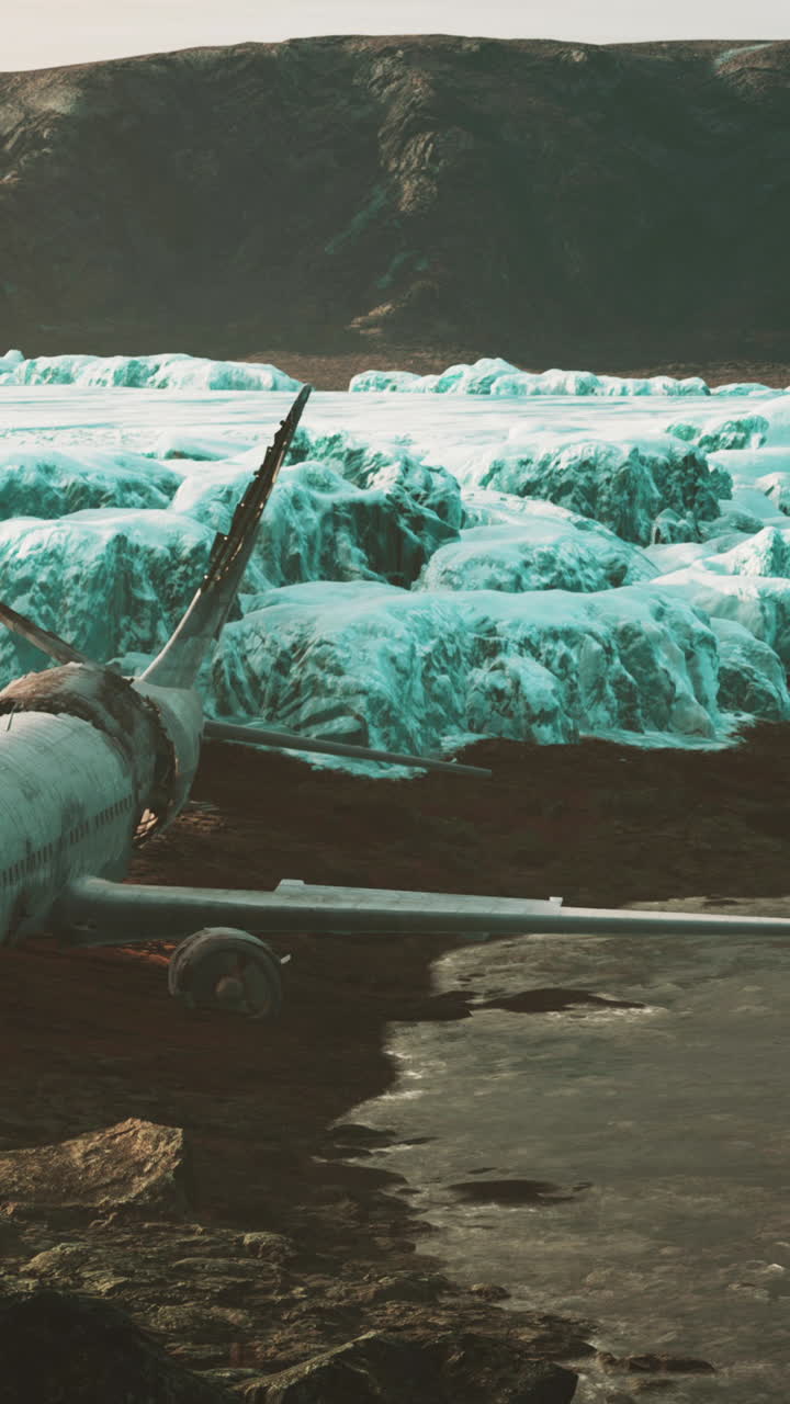 un avión estrellado en un paisaje congelado