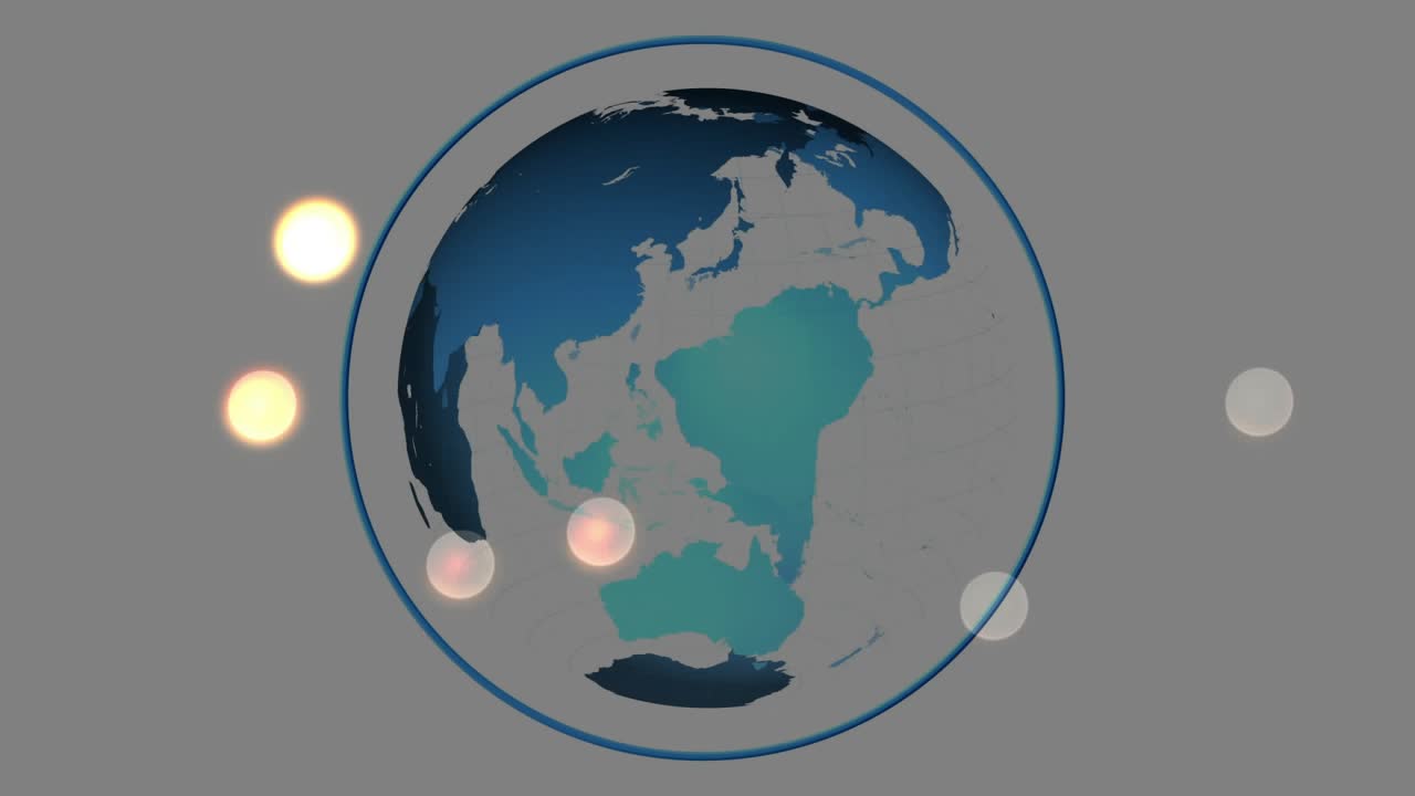On start, Earth globe rotating with pulsing multicolored lights illustrating global data flow