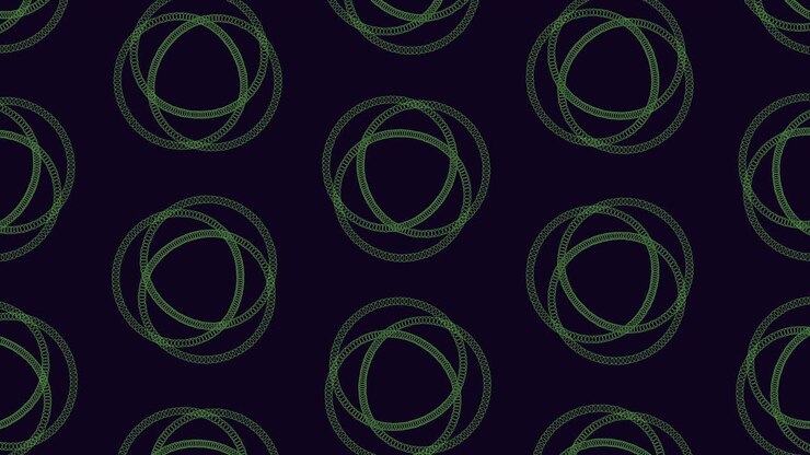 Fundo em Loop Contínuo de Círculos Geométricos Verdes Intrincados Formando Padrões Abstratos de Anéis em um Cenário Escuro, Ideal para Motion Graphics, Apresentações, Títulos e Design Digital Moderno