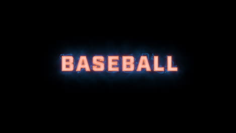 Eine-Kurze,-Hochwertige,-Typografische-Animation-Des-Wortes-„Baseball“-Mit-Verschiedenen-Farboptionen-Auf-Schwarzem-Hintergrund,-Ein--Und-Ausgeblendet-Mit-Elektrischen,-Nebligen-Elementen