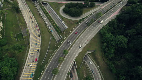 aerial view of busy highway interchange in urban area