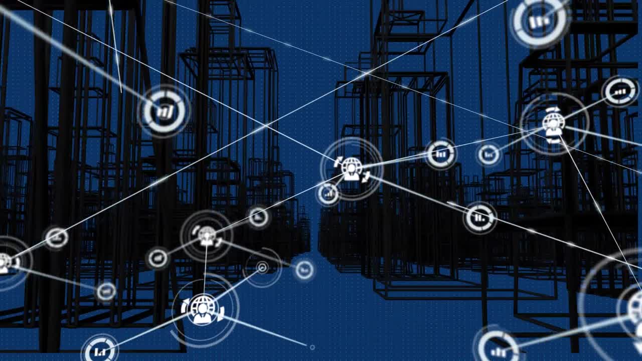 Animation of network of connections over cityscape