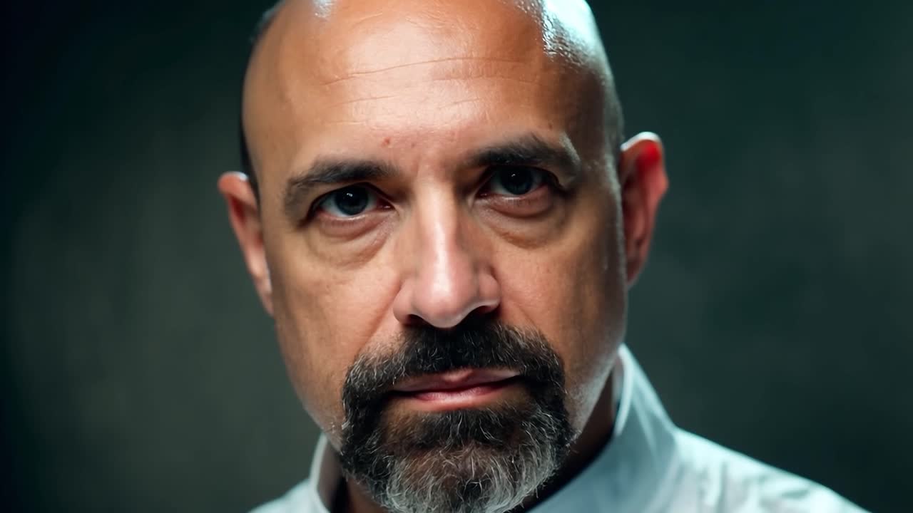 retrato em close-up de um chef de aparência séria