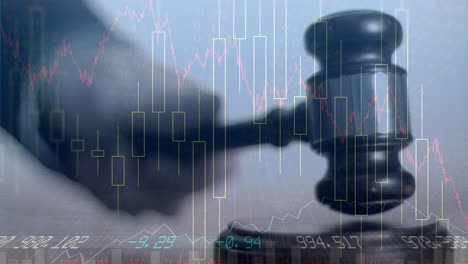 animación de las estadísticas y el procesamiento de datos financieros sobre el martillo del subastador
